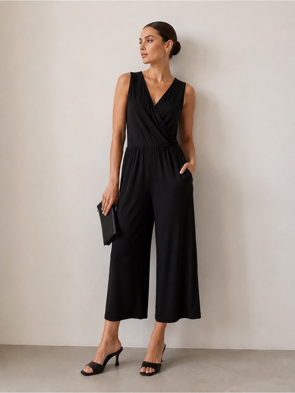 NWT Korye Dailylook Wide-Leg Jumpsuit Women 1X Black Sleeveless V-neck Pocket